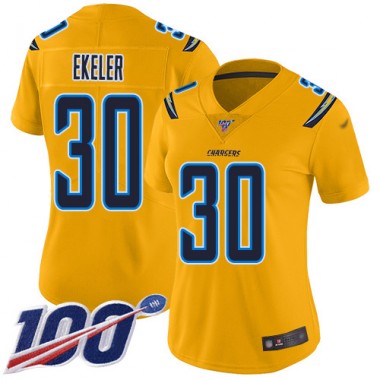Los Angeles Chargers NFL Football Austin Ekeler Gold Jersey Women Limited  #30 100th Season Inverted Legend->los angeles chargers->NFL Jersey